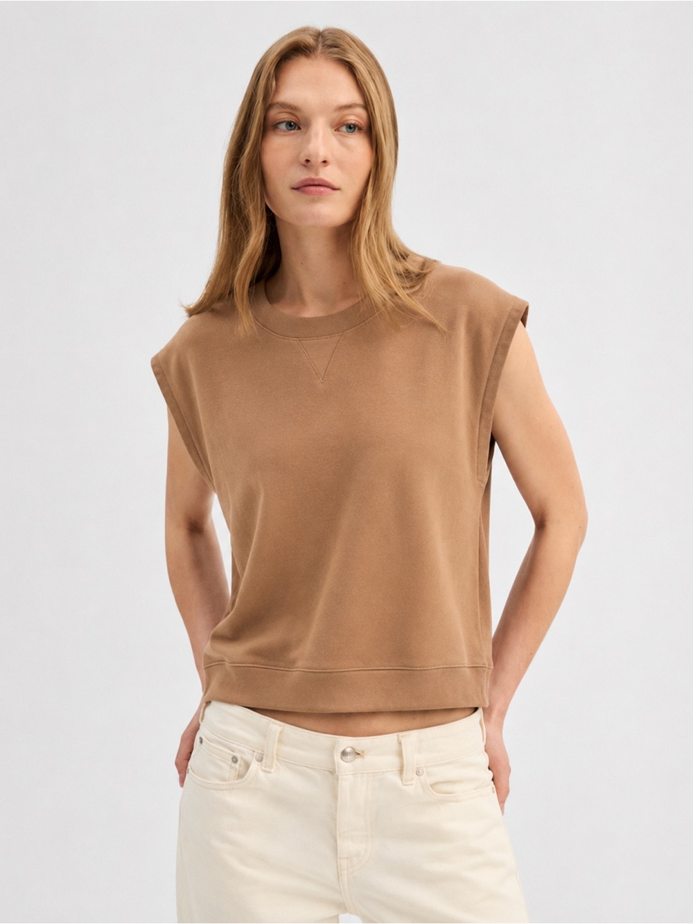 NEW Madewell oversized short sleeve cotton sweatshirt Tan size medium 282